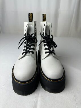 Dr. Martens White Leather Platform Lace-Up Boots with Black Sole